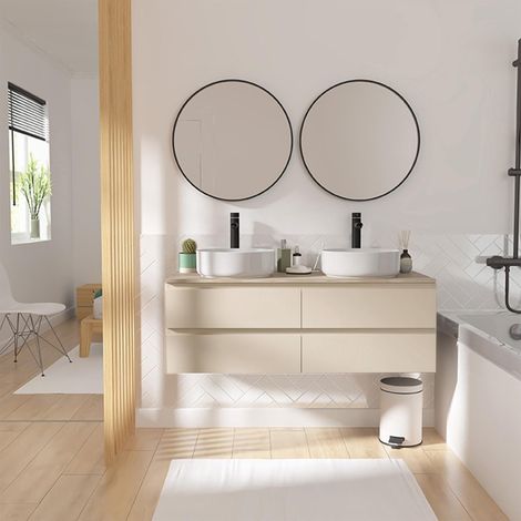 Ensemble meuble double vasque SORRENTO 120cm + robinet + miroir (1/5)