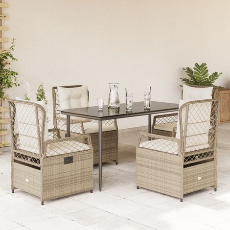 vidaXL Ensemble à manger de jardin avec coussins 5pcs Beige poly rotin (1/5)