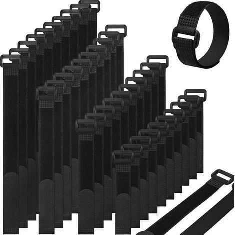 40 PCS Velcro Straps, Black Cable Ties 2 cm x 40 cm/30 cm/20 cm/15 cm (10 PCS each), Reusable Velcro Cable Ties (1/5)