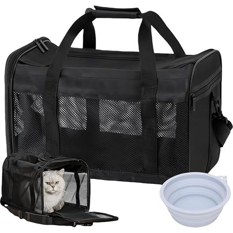 Boîte de transport pour chien et chat : 42 x 27 x 28 cm Caisses pliables avec gamelle (1/5)