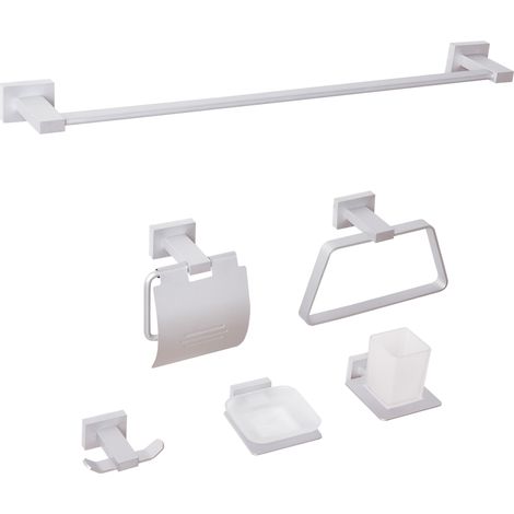 Conjunto de 6 accesorios de baño estilo moderno de aluminio con vaso y jabonera plateado Riohacha