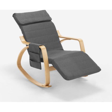 Fauteuil à bascule en bois design scandinave avec repose-pieds réglable Odense - Gris (1/5)