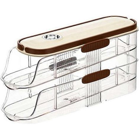 Porte-œufs transparent à roulettes pour réfrigérateur, empilable, double étage, 10 cm de largeur (1/5)