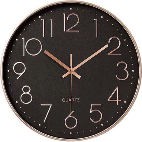 Horloge Murale Moderne Silencieuse à Quartz 25cm - Chiffres Surdimensionnés Ronde (Or Rose) (1/4)
