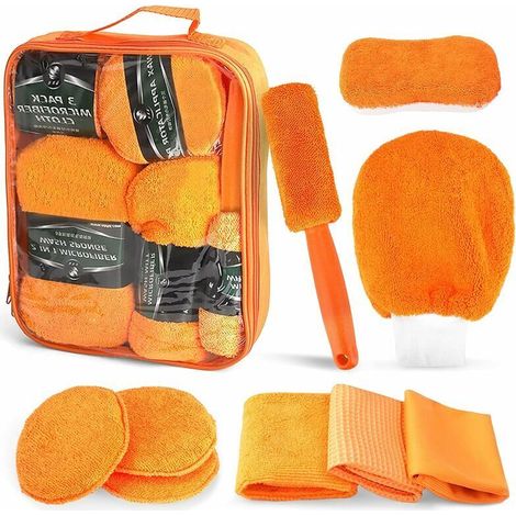 Kit Nettoyage Voiture, 9PCS Kits de Nettoyage des Vitres pour Auto et Moto, Nettoyage Voiture Interieur, Éponges, Chiffons, Gant Lavage Voiture, Brosse à Pneus Auto et Moto pour Entreti (1/5)