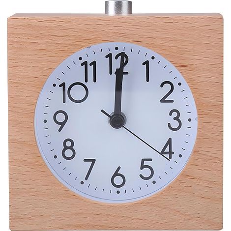 Sveglia analogica in legno silenziosa con luce notturna e funzione snooze, a batteria, ideale per chi dorme, da comodino, colore giallo (1/5)