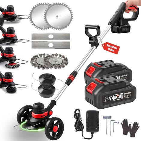 Coupe Bordure sans Fil avec Batterie, 4 en 1 Lame Coupe Bordure avec Batterie Lithium 4.0Ah x2, Bobine de Fil, Tete Brosse Debroussailleuse Electrique sans Fil(Brushless, 30cm Coupe) (1/5)