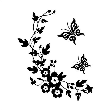 Stickers muraux Amovibles Vinyle Noir Fleur Papillon Stickers Muraux Stickers Chambre à coucher Décorative Art Stickers Autocollants (1/4)