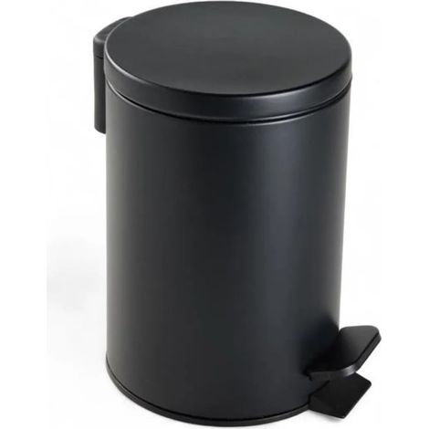 Poubelle de salle de bain en métal, 3 L, Ø 17 x H 25 cm, ouverture à pédale, seau intérieur amovible, noir doux (1/5)