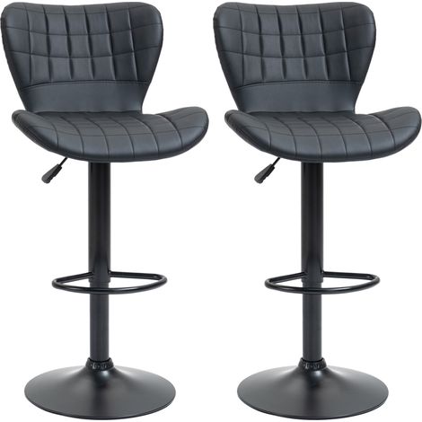 Lot de 2 tabourets de bar rétro en simili cuir noir, hauteur réglable, rotation 360° (1/5)