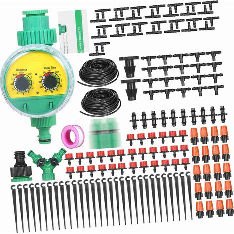 Kit d'arrosage goutte à goutte pour plantes, système d'arrosage DIY avec programmateur électronique automatique, buses, brumisateurs et goutteurs, 30 mètres de tuyau pour jardin, pelouse et terrasse. (1/5)