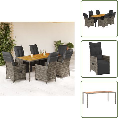 Meubles extérieurs - vidaXL Ensemble de bistro de jardin 7 pcs coussins gris poly rotin - Chaise inclinable (1/5)