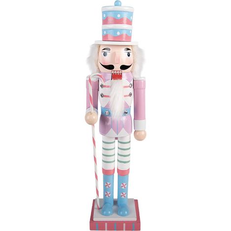 Statuette Casse-Noisette de Noël Décoration Festive en Bois Rose et Gris 8 x 7 x 25 cm - PANGIVO (1/4)