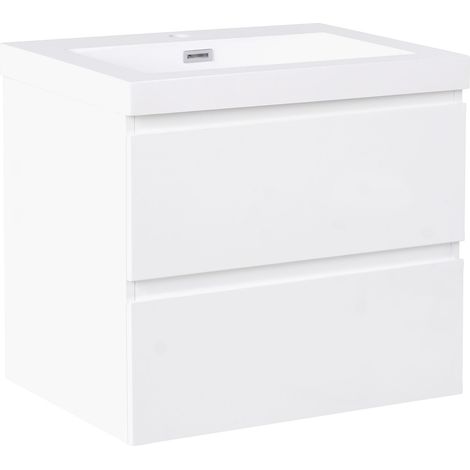 Mobiletto pensile con lavabo in legno MDF 2 cassetti 60 x 46 cm bianco Cardiel
