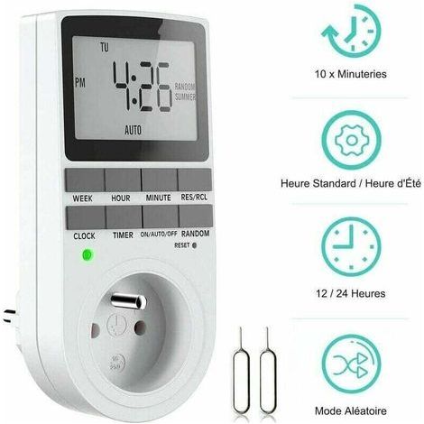 Prise Programmable Digitale - Minuterie Numérique Hebdomadaire avec Ecran LCD - Minuterie Prise Electrique 12H/24H/7Jours - Économie d'Énergie Pour L'électroménagers et L'éclairage - 1 Pack (1/5)