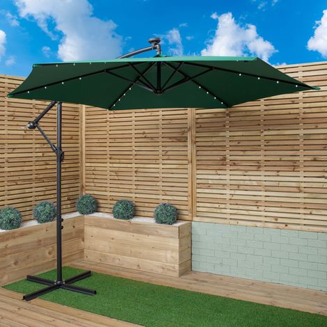 Samuel Alexander 3m Solar Powered Cantilever Lit Banana Garden Parasol with Crank Handle & White LED Lights in Green (1/5)