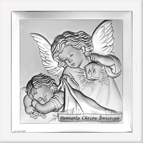 Quadro in argento raffigurante un angelo, ricordo del Santo Battesimo, con incisione 6430W 10 x 10 cm (1/5)