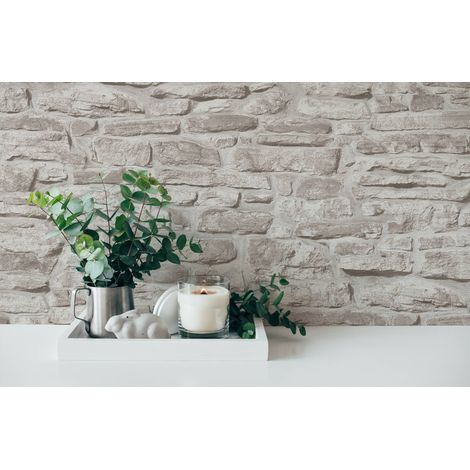 A.S. Creation Bricks & Stones 388153 Vliestapete Steinoptik 0.53 x 10.05 m Greige Wohnzimmer Schlafzimmer Flur Küche Esszimmer Badezimmer Bad Arbeitszimmer Büro Diele (1/5)