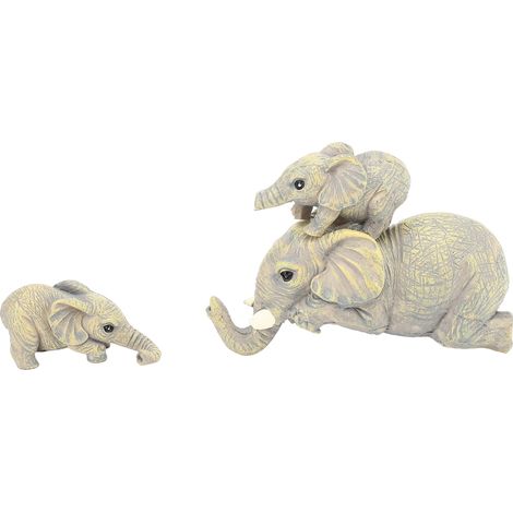 Figurine éléphant mère et bébés en résine peinte à la main, déco suspendue détachable 3 pièces pour étagère table (1/5)