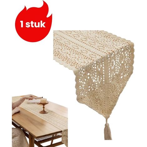 1 pieza, Camino de mesa de algodón vintage calado tejido a crochet, Mantel para mueble de TV o mesa de centro, 120 x 25 cm, Blanco (1/5)