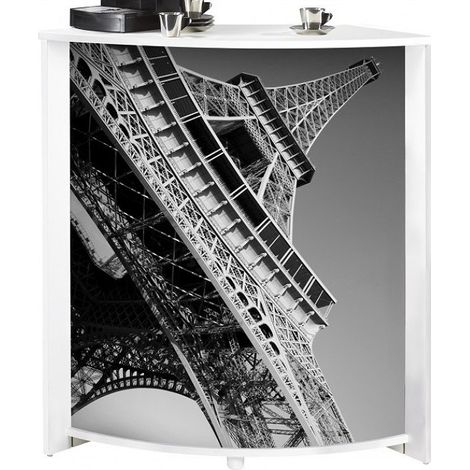 Comptoir de bar blanc et imprimé tour Eiffel Snack 96cm (1/5)