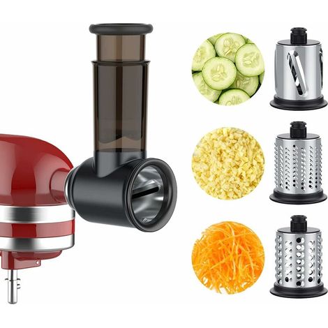 Accessoire de Trancheuse de légumes pour Robot Pâtissier, Râpe à Fromage, Râpe à Légumes avec 3 Lames en Acier Inoxydable, Accessoire de Râpe Coupe-légumes (Noir) (1/5)