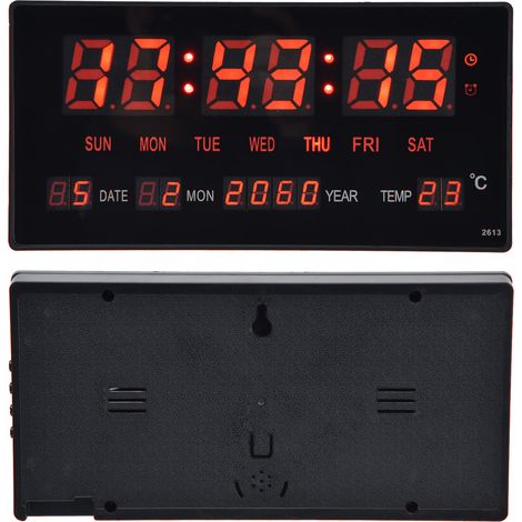 Horloge murale LED 100-240V, calendrier perpétuel numérique, design épuré, éclairage nocturne, pile intégrée incluse, format européen (modèle 2613) (1/5)