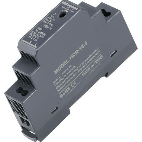 Alimentation Sur Rail DIN 5V DC 3A 15W, Entrée 100-240V AC 50/60 Hz Transformateur Sur Rail DIN pour l'Automatisation Domestique ou Industrielle (1/5)
