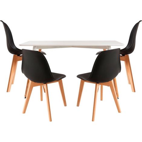 Conjuntos de mesa y sillas - Conjunto Mesa Tower Rectangular 120 x 80 cm Blanca y Pack 4 Sillas Kelen - Negro (1/5)