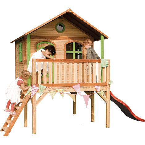 Axi Sophie Maison Enfant Avec Toboggan Rouge Aire De Jeux Pour L'Extérieur En Marron & Vert Maisonnette / Cabane De Jeu En Bois Fsc