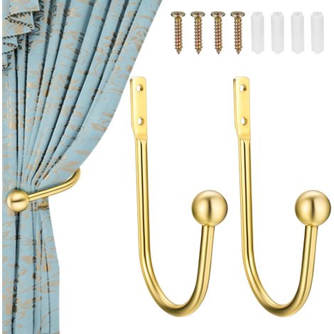 Lot de 2 embrasses de Rideaux en métal, embrasses de Rideaux, Crochets muraux pour Rideaux Fixes ou Articles Suspendus Doré (1/5)