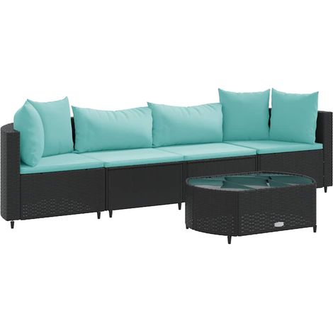 vidaXL Set Divani da Giardino 5 pz con Cuscini in Polyrattan Nero (1/5)