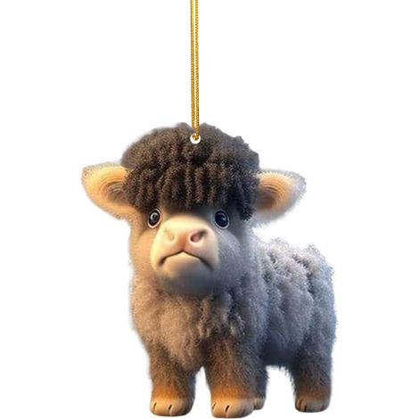 Ornement créatif de Noël : Buffle des Highlands, sapin de Noël, décoration de plateau Yak, pendentif en acrylique. (1/2)