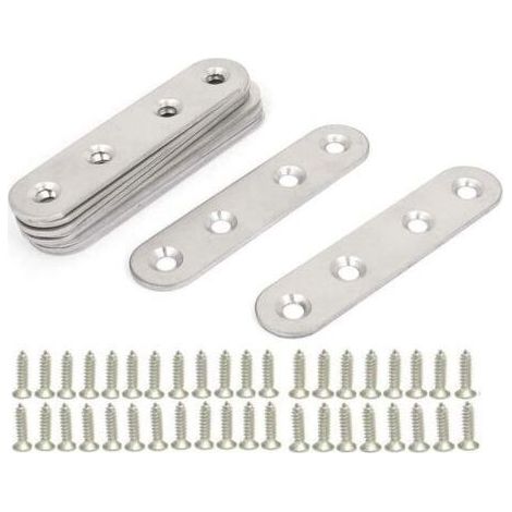 Équerres Plate en Inox,10 pièces Pattes D'assemblage en métal, Supports de Fixation Droits Plats,Plaques Métalliques Supports D’angle Plats, avec 40 vis,pour Réparation Connexion Fixations Meubles (1/5)