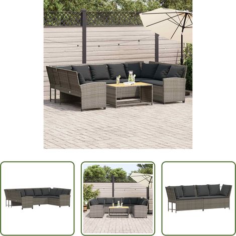 Gartensessel - Gartensofa mit Kissen Grau Poly Rattan (1/5)