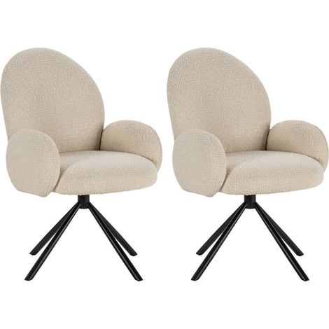 Lot de 2 chaises pivotantes tissu bouclettes crème pied métal noir - MORENO (1/5)