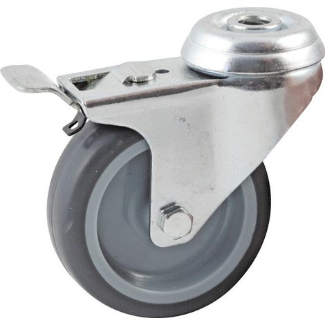 Roulette œil trou pivotant à frein diamètre 75mm en caoutchouc gris AVL 552975L