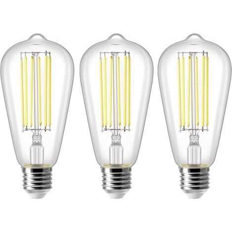 8W E27 ST64 Ampoule LED, Ampoule à Filament Vintage Edison, Equivalent à 80W, Blanc Froid 6500K, 800LM, Rétro Décorative Lampe, Non Dimmable, Lot de 3 (1/4)