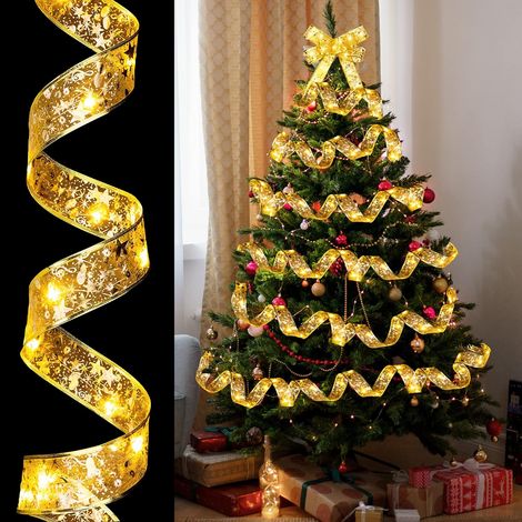 Guirlande Lumineuse Dorée pour Sapin de Noël - Grande, 10m, 100 LED Ruban Lumineux à Piles Décorations de Noël, Guirlande Féerique pour Arbre de Noël (1/5)