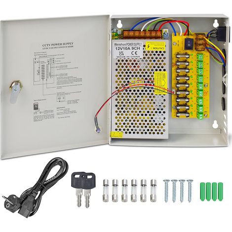 Boitier Alimentation CCTV 12V 10A DC 120W Sortie 9 Canaux Prise CA Bloc Alimentation pour Camera Surveillance, DVR, LED (1/5)