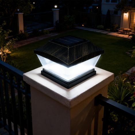 Chapeau de Poteau Solaire Extérieur - Lampe Solaire Jardin LED Lumineux - Installation Sans Fil Facile - Éclairage Automatique Résistant aux Intempéries pour Clôture Bois ou PVC, Terrasse, Allée (1/5)