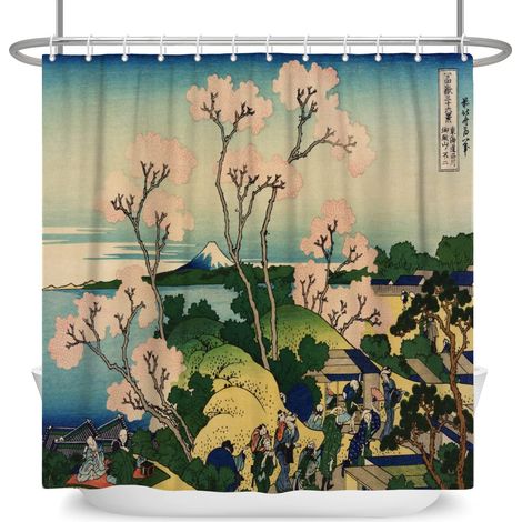 180x213cm Japonais Paysage Rideau de Douche Cerise Fleur Ukiyo-e Kanagawa Rideau de Bain Mont Fuji Orient Traditionnel Ethnique Animé Rideau pour Salle Bains Polyester avec Crochets (1/5)