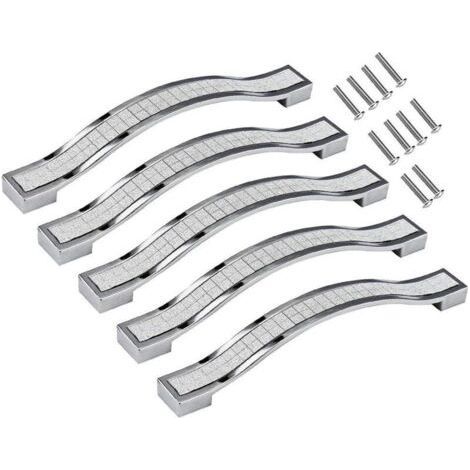 Alloy Drawer Handles with Rhinestone and Crystal for Dresser, Kitchen Cabinet (Silver, 128mm, 5Pcs) (1/4)