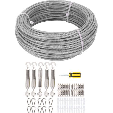Câble acier gainé transparent 3mmx30m kit clôture/voile store (1/5)