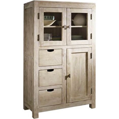 Vitrine Akazie 90x45x148 white stone getüncht  NATURE WHITE 62