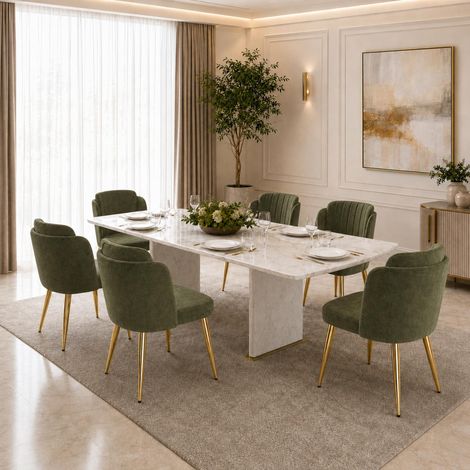 Juego de 6 sillas de comedor 58.5 x 62 x 78 cm, silla tapizada con respaldo curvo, pies ajustables, estilo moderno, metal, verde (1/5)