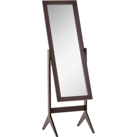 Specchio da parete verticale su piedi regolabili, specchio da trucco in MDF color caffè, 47 x 46 x 148 cm, ideale per camera da letto e ingresso, facile da pulire