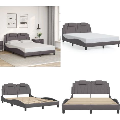 Bettgestell mit Kopfteil Grau 120x200 cm Kunstleder - Bettstellengestell - Doppelbett - Schlafzimmermöbel - Kunstlederbettwäsche - Boxspringbett - Home & Living (1/5)