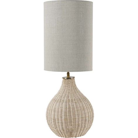 Rattan Lamp With Drum Shade Large - Cane/Linen/Metal - L25 x W25 x H70 cm - Natural
