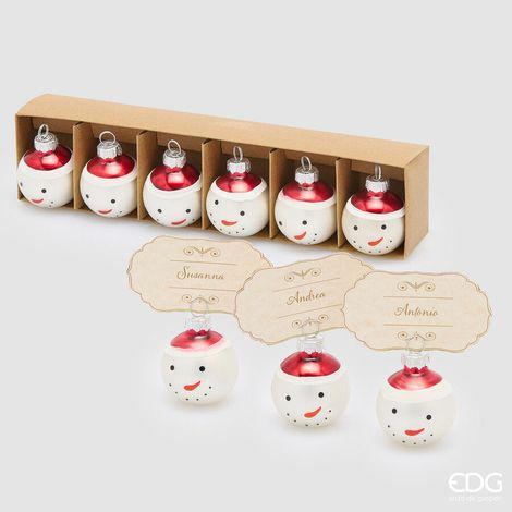 EDG Enzo De Gasperi Addobbo Segnaposto Palla Uomoneve di Natale Vetro Ass. D 4 Cm Cf 6 Pz  Bianco Rosso (1/2)